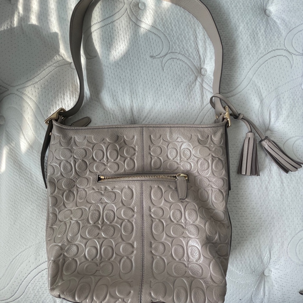 Coach Light Gray Embossed Shoulder Bag